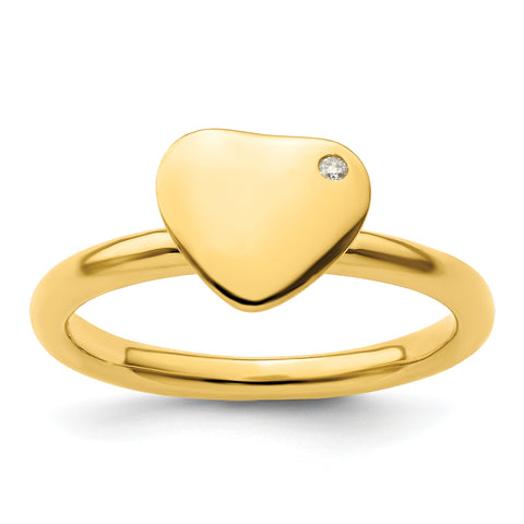 Sterling Silver Stackable Expressions Gold-plated Heart Diamond Ring Size 8