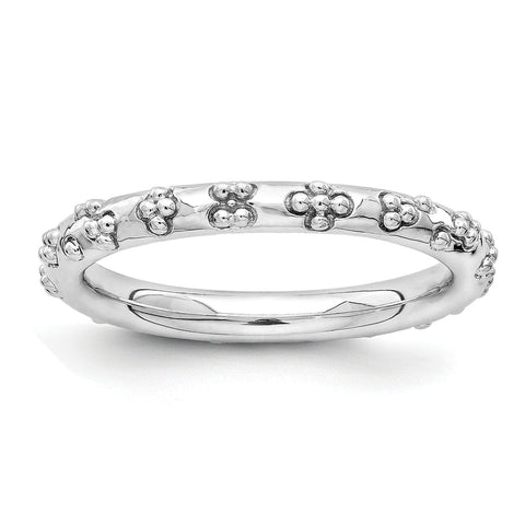Sterling Silver Stackable Expressions Rhodium Textured Ring - shirin-diamonds