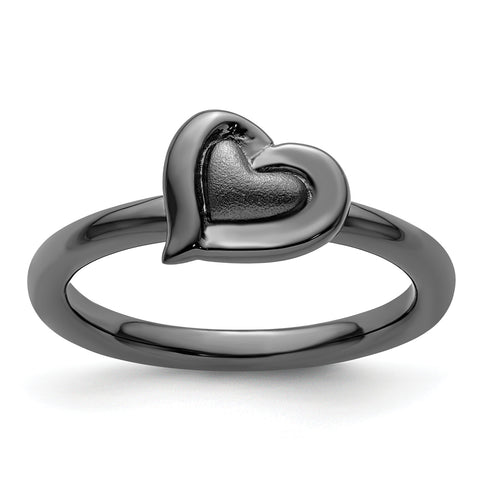 Sterling Silver Stackable Expressions Black-plated Heart Ring Size 6