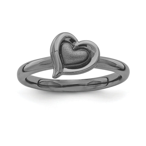 Sterling Silver Stackable Expressions Black-plated Heart Ring - shirin-diamonds