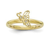 Sterling Silver Stackable Expressions Gold-plated Butterfly w/Diamond Ring - shirin-diamonds