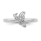 Sterling Silver Stackable Expressions Rhodium Butterfly w/Diamond Ring