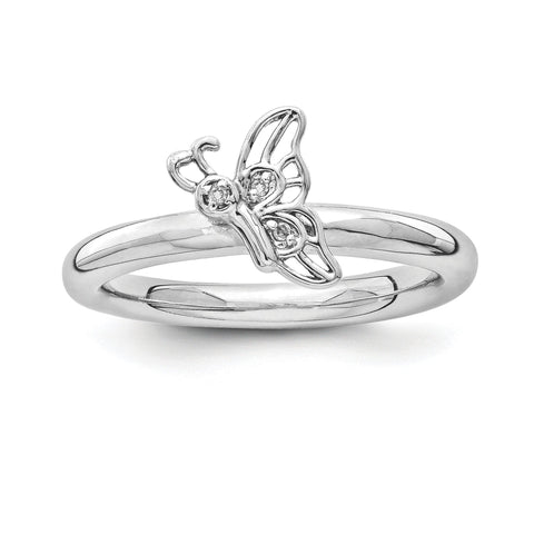 Sterling Silver Stackable Expressions Rhodium Butterfly w/Diamond Ring - shirin-diamonds