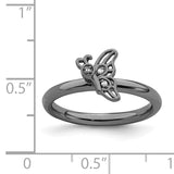 Sterling Silver Stackable Expressions Black-plated Butterfly w/Diamond Ring