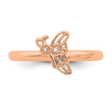 Sterling Silver Stackable Expressions Pink-plated Butterfly w/Diamond Ring