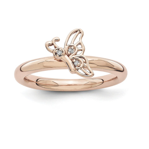Sterling Silver Stackable Expressions Pink-plated Butterfly w/Diamond Ring - shirin-diamonds