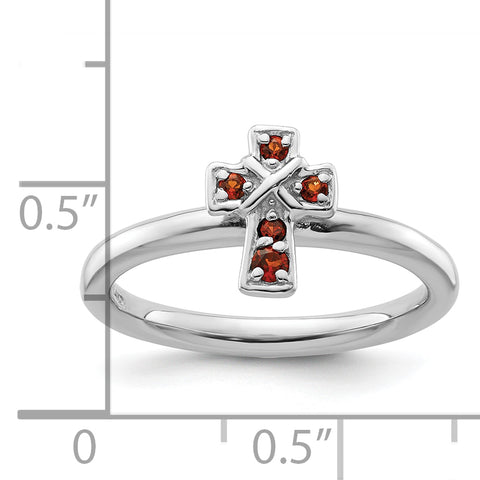 Sterling Silver Stackable Expressions Rhodium Garnet Cross Ring