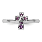 Sterling Silver Stackable Expressions Rhodium Amethyst Cross Ring