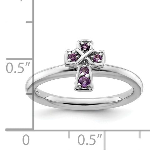 Sterling Silver Stackable Expressions Rhodium Amethyst Cross Ring