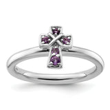 Sterling Silver Stackable Expressions Rhodium Amethyst Cross Ring Size 9