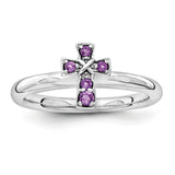 Sterling Silver Stackable Expressions Rhodium Amethyst Cross Ring - shirin-diamonds