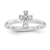 Sterling Silver Stackable Expressions Rhodium Aquamarine Cross Ring - shirin-diamonds