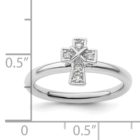 Sterling Silver Stackable Expressions Rhodium White Topaz Cross Ring