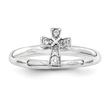 Sterling Silver Stackable Expressions Rhodium White Topaz Cross Ring - shirin-diamonds