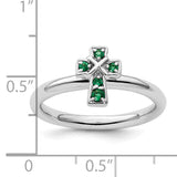 Sterling Silver Stackable Expressions Rhodium Created Emerald Cross Ring