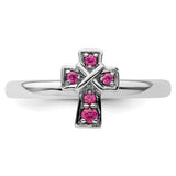 Sterling Silver Stackable Expressions Rhodium Created Ruby Cross Ring