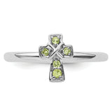 Sterling Silver Stackable Expressions Rhodium Peridot Cross Ring