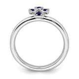 Sterling Silver Stackable Expressions Rhodium Created Sapphire Cross Ring