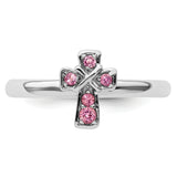 Sterling Silver Stackable Expressions Rhodium Pink Tourmaline Cross Ring
