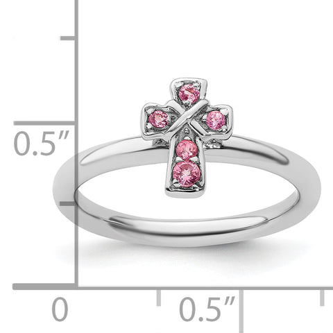 Sterling Silver Stackable Expressions Rhodium Pink Tourmaline Cross Ring