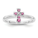 Sterling Silver Stackable Expressions Rhodium Pink Tourmaline Cross Ring - shirin-diamonds