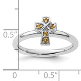 Sterling Silver Stackable Expressions Rhodium Citrine Cross Ring