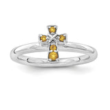 Sterling Silver Stackable Expressions Rhodium Citrine Cross Ring - shirin-diamonds
