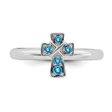 Sterling Silver Stackable Expressions Rhodium Blue Topaz Cross Ring