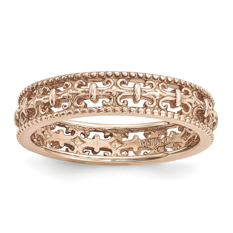 Sterling Silver Stackable Expressions Pink-plated Carved Band - shirin-diamonds