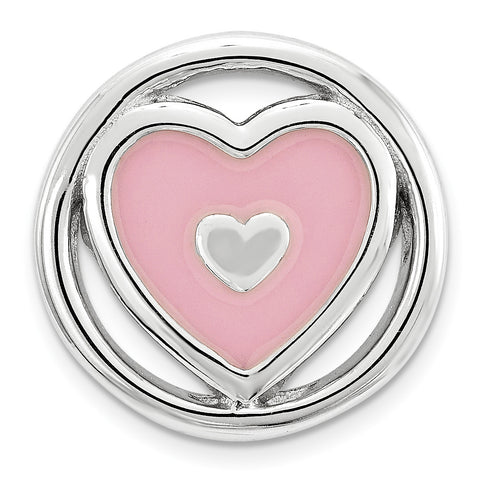 Sterling Silver Stackable Expressions Small Pink Enameled Heart Chain Slide - shirin-diamonds