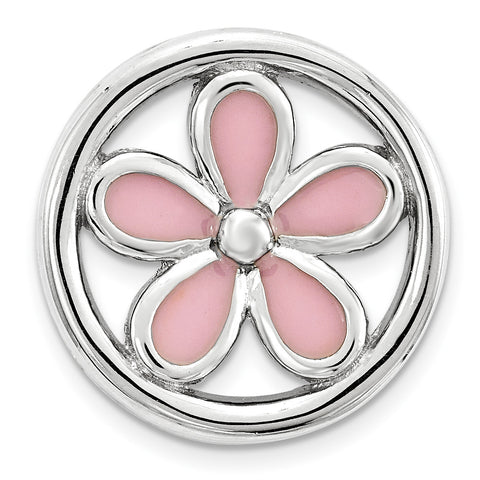 Sterling Silver Stackable Expressions Sm Pink Enameled Flower Chain Slide - shirin-diamonds