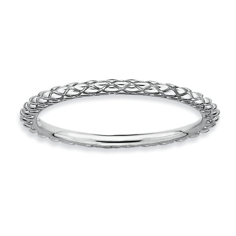 Sterling Silver Stackable Expressions Rhodium Criss-cross Ring - shirin-diamonds