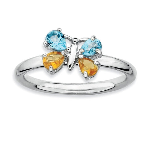 Sterling Silver Stackable Expressions Blue Topaz & Citrine Butterfly Ring - shirin-diamonds