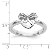 Sterling Silver Stackable Expressions Heart with Bow Diamond Ring