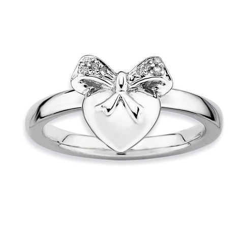 Sterling Silver Stackable Expressions Heart with Bow Diamond Ring - shirin-diamonds