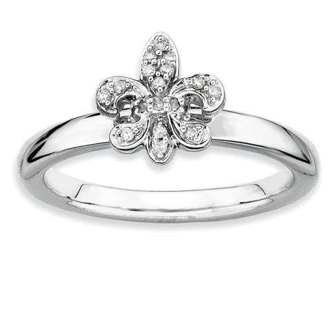 Sterling Silver Stackable Expressions Fleur De Lis Diamond Ring - shirin-diamonds