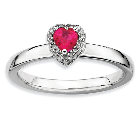 Sterling Silver Stackable Expressions Cr. Ruby Heart Diamond Ring - shirin-diamonds
