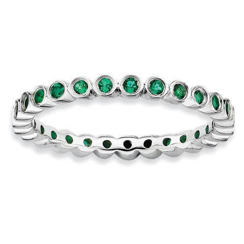 Sterling Silver Stackable Expressions Created Emerald Ring - shirin-diamonds