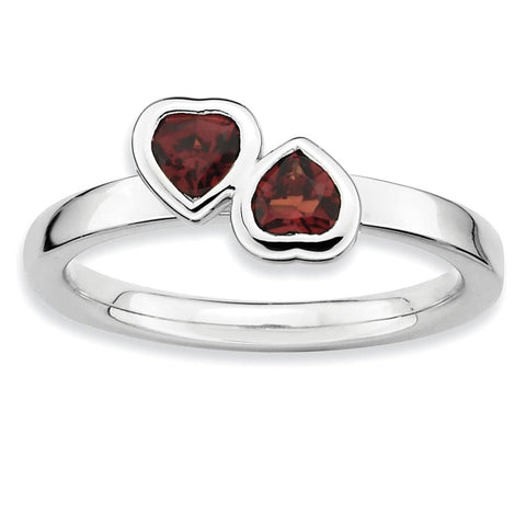 Sterling Silver Stackable Expressions Garnet Double Heart Ring - shirin-diamonds