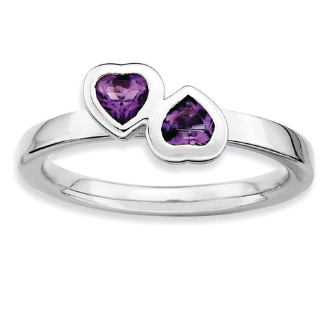 Sterling Silver Stackable Expressions Amethyst Double Heart Ring - shirin-diamonds
