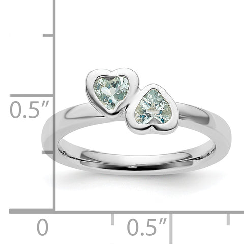 Sterling Silver Stackable Expressions Aquamarine Double Heart Ring