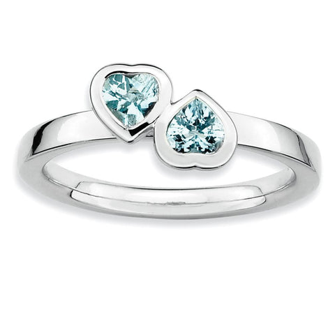Sterling Silver Stackable Expressions Aquamarine Double Heart Ring - shirin-diamonds