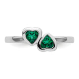 Sterling Silver Stackable Expressions Cr. Emerald Double Heart Ring