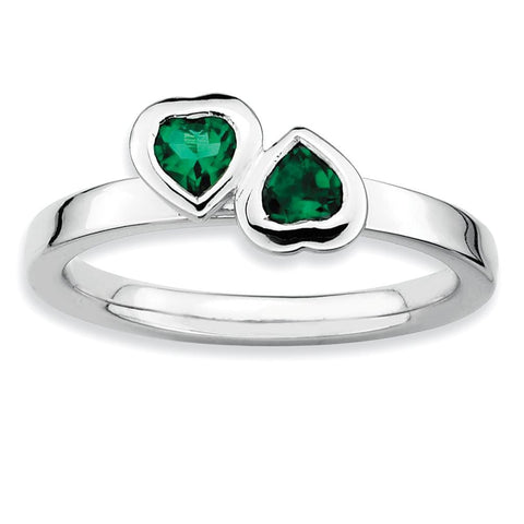 Sterling Silver Stackable Expressions Cr. Emerald Double Heart Ring - shirin-diamonds
