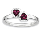 Sterling Silver Stackable Expressions Rhodolite Garnet Double Heart Ring - shirin-diamonds