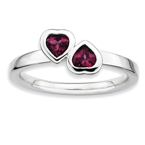 Sterling Silver Stackable Expressions Rhodolite Garnet Double Heart Ring - shirin-diamonds