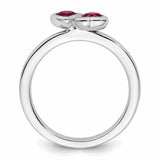 Sterling Silver Stackable Expressions Cr. Ruby Double Heart Ring