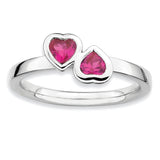 Sterling Silver Stackable Expressions Cr. Ruby Double Heart Ring - shirin-diamonds
