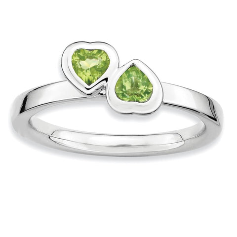 Sterling Silver Stackable Expressions Peridot Double Heart Ring - shirin-diamonds