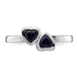 Sterling Silver Stackable Expressions Cr. Sapphire Double Heart Ring Size 7